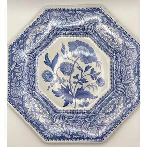 Spode Blue Room Collection Plates Floral & Girl at Well Octagonal England Set 2